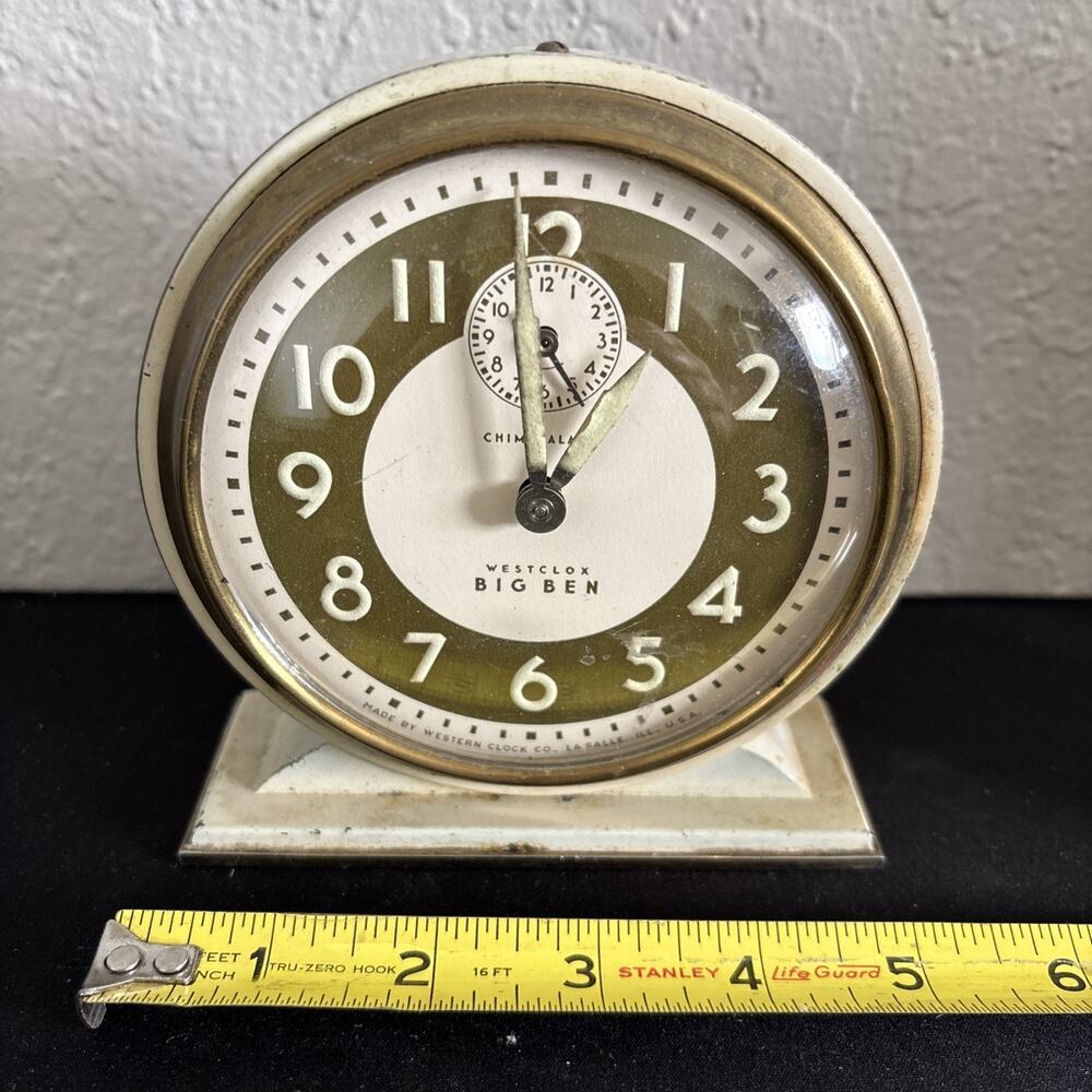 VINTAGE BRONZE WESCLOX BIG BEN ALARM CLOCK WIND